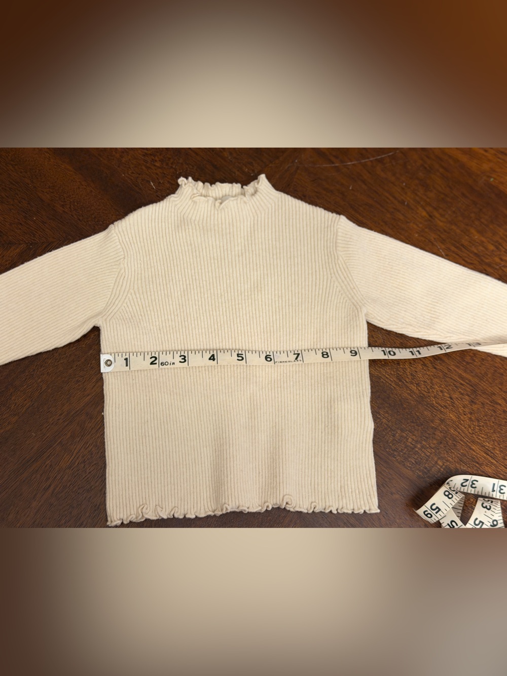 Zara Cream Ribbed Ruffle Mock Neck Sweater - Picture 4 of 6